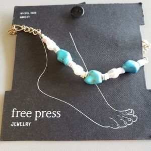 Turquoise and White Beaded Anklet